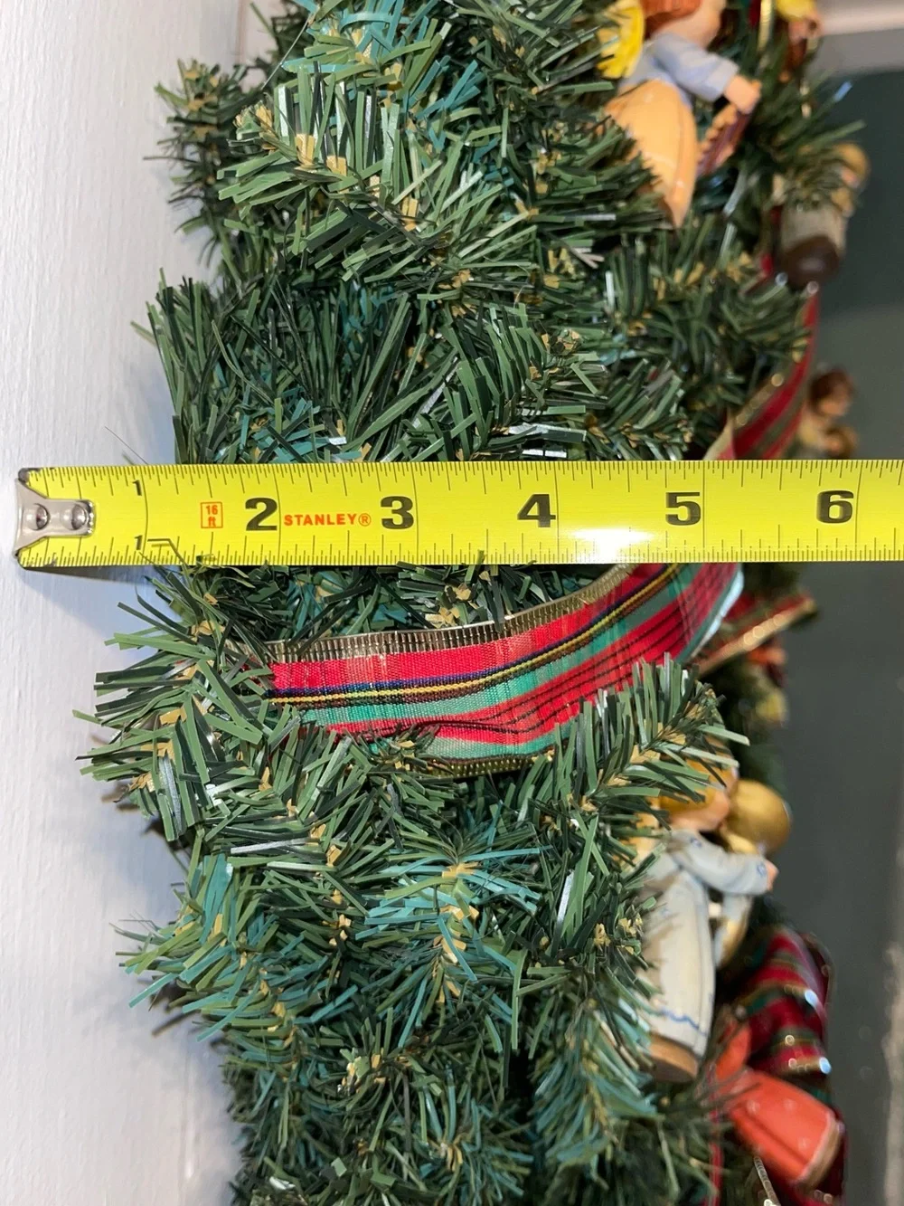 Festive Green Christmas 24 Inch Wreath with Red Plaid Ribbon and Angel Ornaments